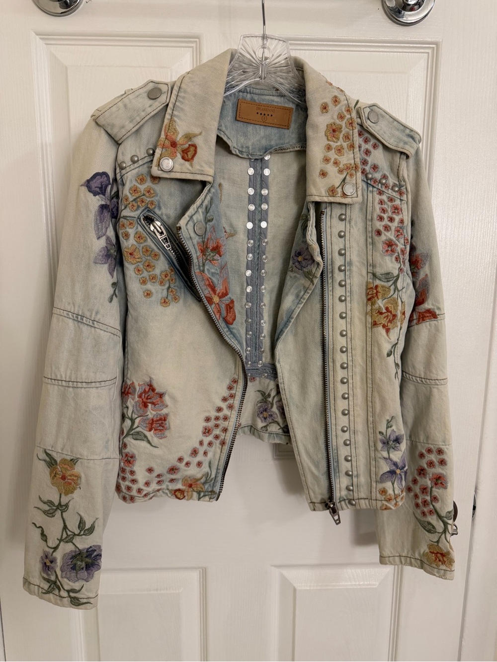 Blank NYC Light Wash Embroidered Floral Jean Jacket